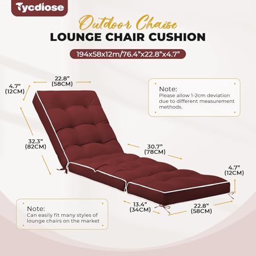 Outdoor Chaise Lounge Chair Cushion, Waterproof Non-Slip Patio Chaise Lounge - Image 3