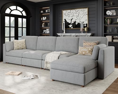 Oversized Modular Sectional Sofa L-Shaped Cloud Couches Gray - Image 4