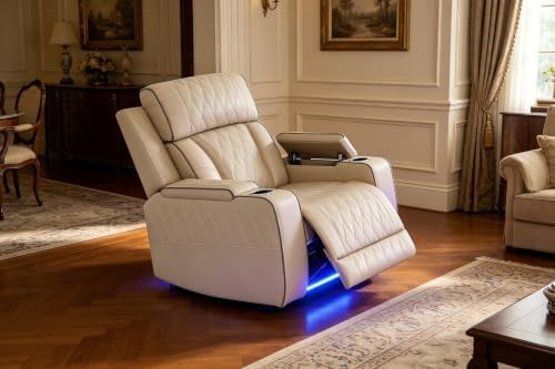Power Recliner Chair Set, Leather Reclining Sectional Couches by COSYMOORFURNITURE