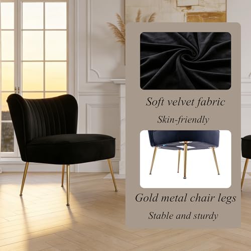 Black Velvet Accent Chair Set of 2 - Image 5