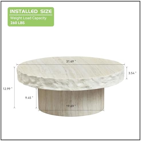 JUSTONE Round Coffee Tables for Living Room, Faux Mars Pattern Modern - Image 2