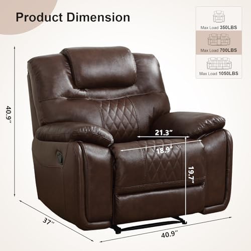 ANJ Manual Recliner Chair for Adults, Premium Genuine Leather Reclining Chairs - Image 2