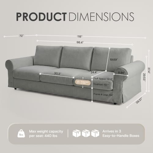 118" Oversized Cloud Couch, Classic Farmhouse Water-Repellent Chenille - Image 2
