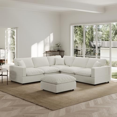 Modern Sectional Linen Couch for Living Room V-Shape Sofas, 6 Seat Modular by Gtilzria