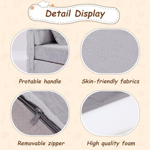 Foldable Sofa for Kids with Pillow, Washable Folding Floor Mat for Child - Image 4