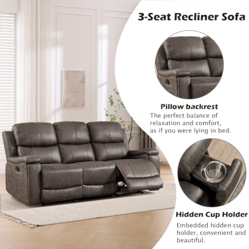 CANMOV Faux Leather Manual Reclining Sofa Furniture Set, Manual Recliner Chair - Image 5
