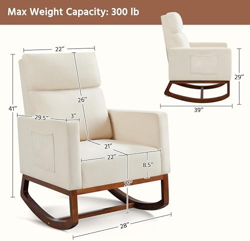 Yaheetech 28in Wide Padded High Back Nursery Rocking Chair - Image 2