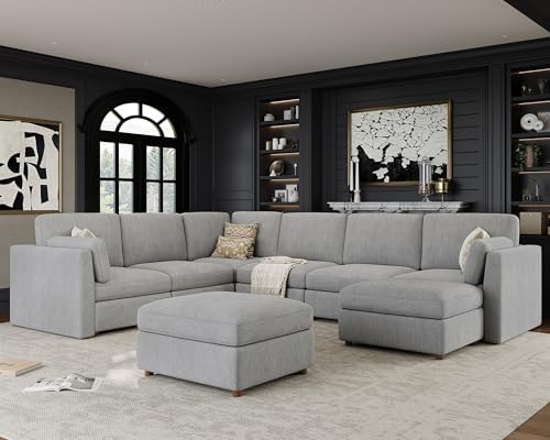 Oversized Modular Sectional Sofa U-Shaped Cloud Couches Gray by Kalafini