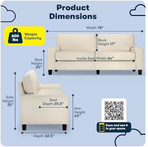 Serta Palisades 78" Track Arm Sofa, Easy Care Polyester, Soft Pillow Back - Image 2