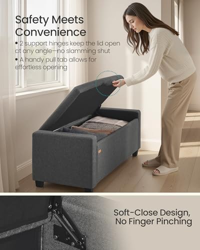 SONGMICS Storage Ottoman, 48 Inches Long Bed End Stool, Solid Wood Legs - Image 3