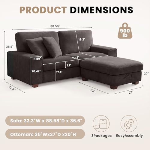DOPEDIO 88.58" L-Shaped Sectional Sofa - Image 2