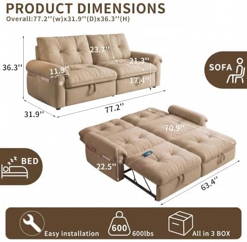 77" Convertible Queen Sofa Bed - Image 2