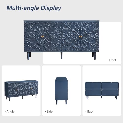 59" Buffet Cabinet with Storage, Floral Embossed Sideboard - Image 6