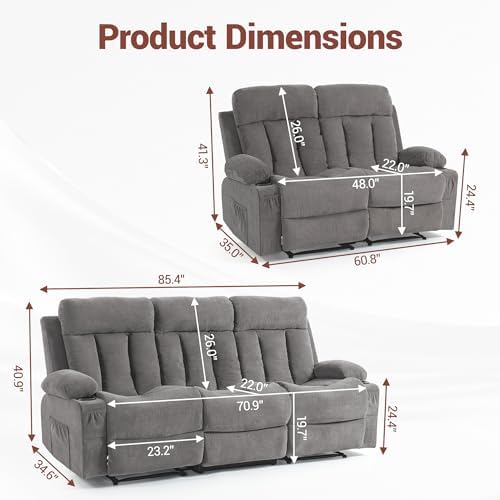 2 Piece Manual Recliner Sofa Set, Loveseat & Chair - Image 2