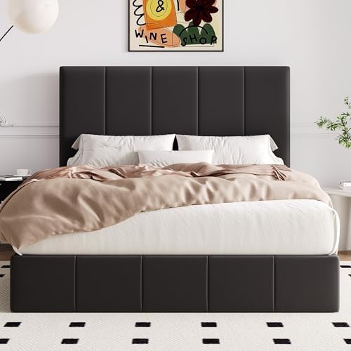 Allewie Queen Size Velvet Lift Up Hydrualic Storage Bed Frame - Image 5