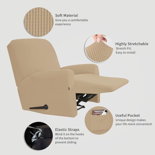 Easy-Going Stretch Recliner Chair Sofa Slipcover Washable Sand - Image 3