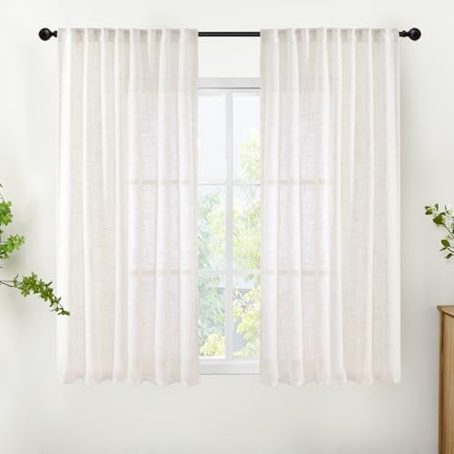 YoungsTex Linen Semi Sheer Curtains 45 Inches Long 2 Panels Set by YoungsTex