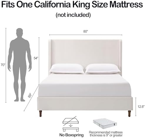 California King Size Upholstered Bed Frame, Elegant Simplicity/Strong Wood - Image 2