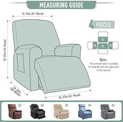 TAOCOCO Stretch Recliner Chair Covers 4 Piece, Sage Green - Image 6