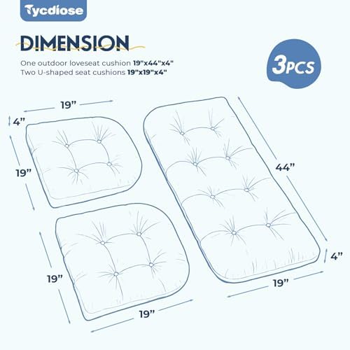 All Weather Outdoor Wicker Chair Cushions of 3 Pieces, Waterproof Outdoor - Image 3