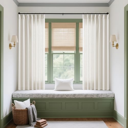 Natural Pinch Pleated Linen Semi Sheer Curtains 54 Inch Length 2 Panels - Image 2