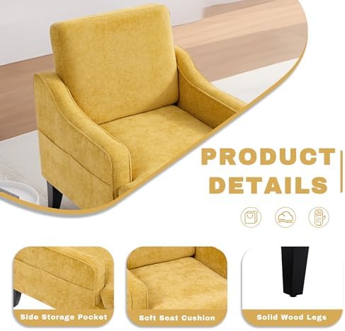 Accent Chair for Living Room, Mid-Century Arm Chair Chenille Fabric Living Room - Image 5