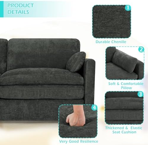 3 Pieces Chenille Sofa Set w/Two Arm Pillows - Image 7