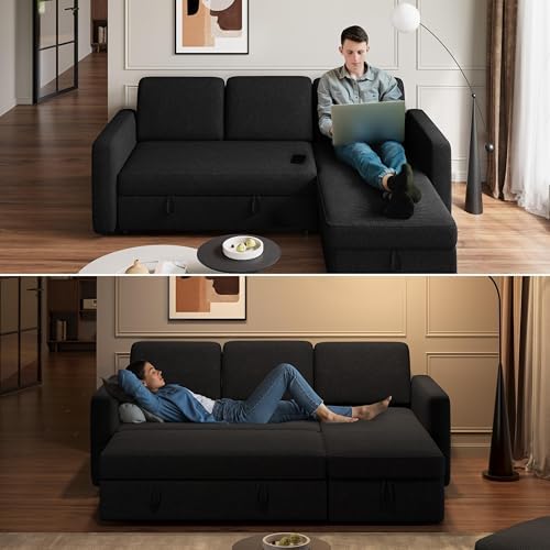 Yaheetech L Shaped Pull Out Sectional Sofa Bed - Image 3