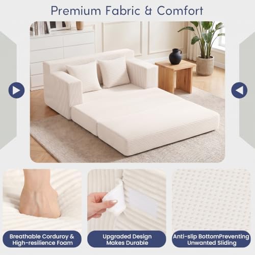 Convertible Sofa Bed with Ottoman, Small Boneless Loveseat Couch - Image 5
