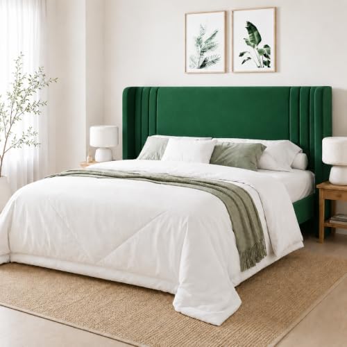 Allewie Full Size Velvet Platform Bed Frame, Tall Wingback Headboard by Allewie