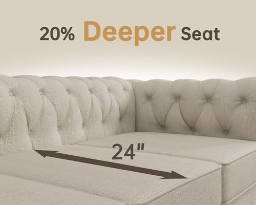 Morden Fort Sofa Set, Chenille Beige, Chesterfield Style, Tool-Free Assemble - Image 2