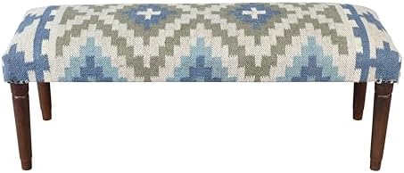 LR Home Green/Blue Handmade Upholstered Bench - Image 4