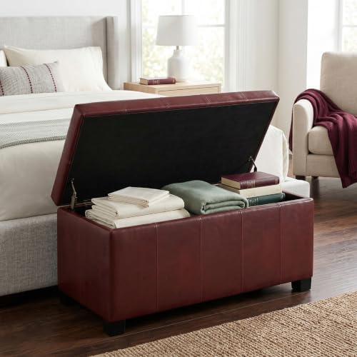 SIMPLIHOME Dover 36" Wide Vegan Leather Storage Ottoman in Radicchio Red - Image 4
