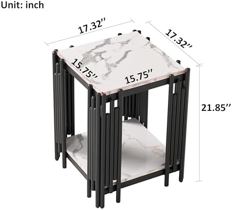 17.32'' Suqare Faux Marble End Table, 2-Tier White Wood Side Table - Image 2