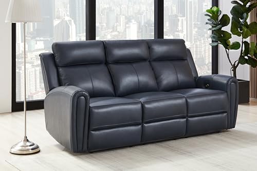 THSUPER Blue Genuine Leather Power Recliner Sofa Couch Set - Image 3