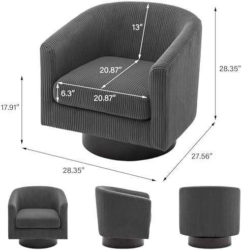 Pia Ricco Set of 4 Corduroy 360° Swivel Barrel Accent Chair Gray - Image 2