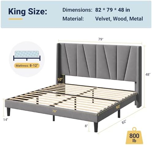 Allewie King Size Platform Velvet Bed Frame - Image 2