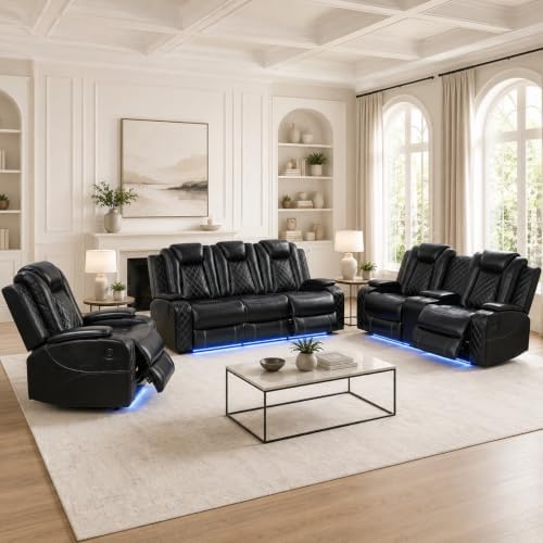 Leather Power Recliner Sofa Set by Unknown