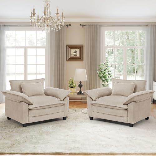 Oversized Accent Chairs Set of 2, Chenille Upholstered Armchair by choairy
