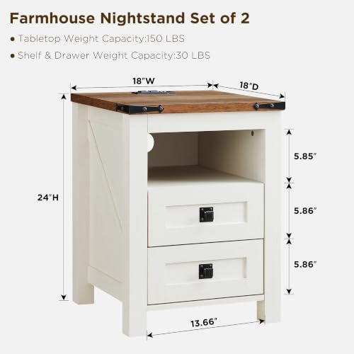 T4TREAM 18" Farmhouse Nightstand Set of 2, Antique White - Image 3