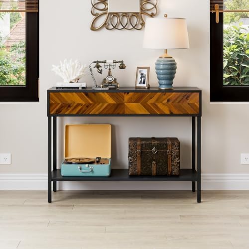 Bme Vivian Console Table with 2 Drawers, Acacia Wood, Rustic Golden Brown - Image 6