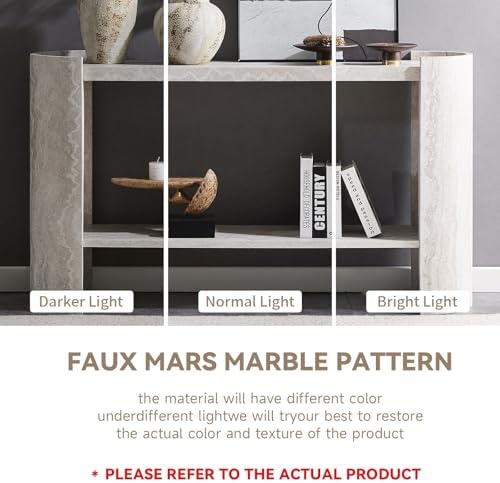 LKTART 53" Console Table with Faux Marble Pattern, 2-Tier Storage Shelves - Image 6