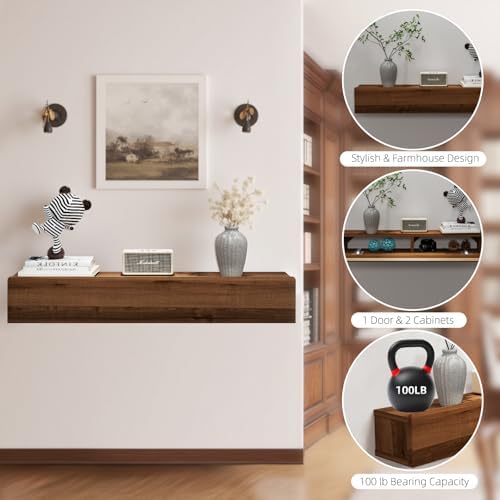 Floating Solid Wood Console Table, Modern Couch Shelves Small Entry Way Tables - Image 4