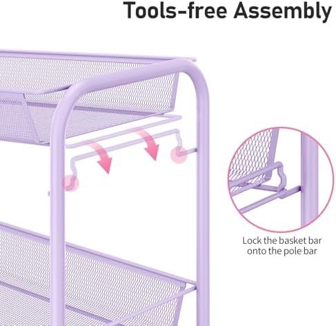 TOOLF 3 Tier Rolling Cart, Metal Utility Storage Cart - Image 4