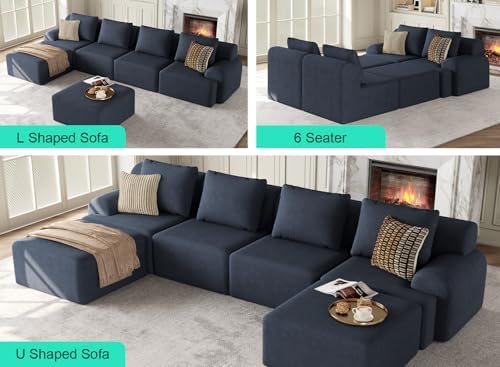 147" Boneless Couches for Living Room Oversized U-Shaped Blue-Grey - Image 3