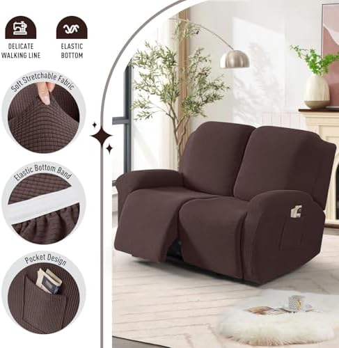 TAOCOCO Stretch Loveseat Recliner Covers 6 Piece, Dark Coffee - Image 3