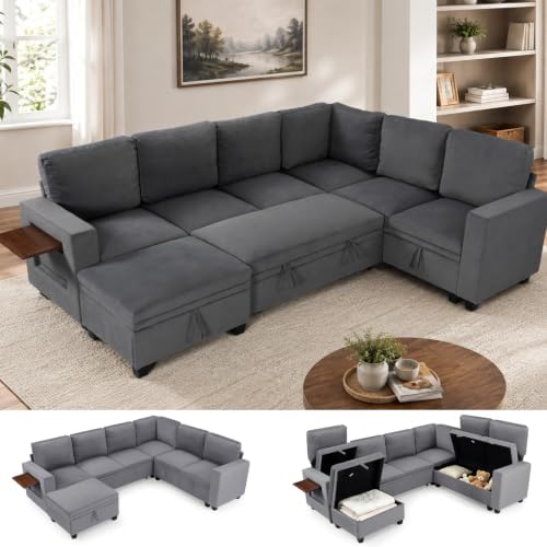 Modular Sectional Sofa with Pull Out Bed Sleeper Sofa L Shaped with Storage by GARTMILAN