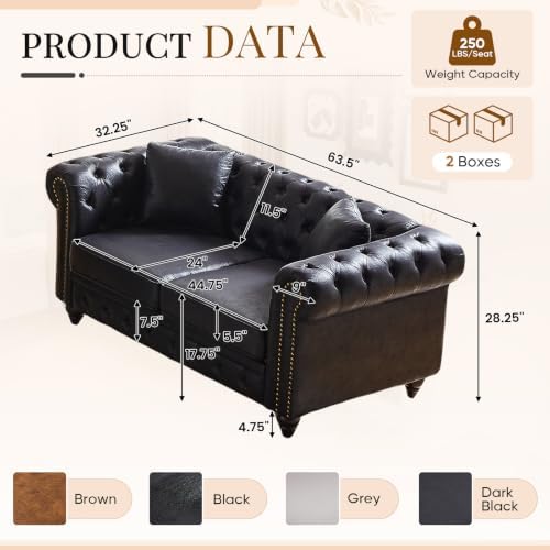 Mid Century Modern Chesterfield Small Loveseat Sofa - Image 2