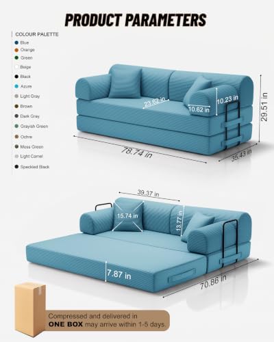78.8" Convertible Sofa Bed, High Back Boneless Couch - Image 2