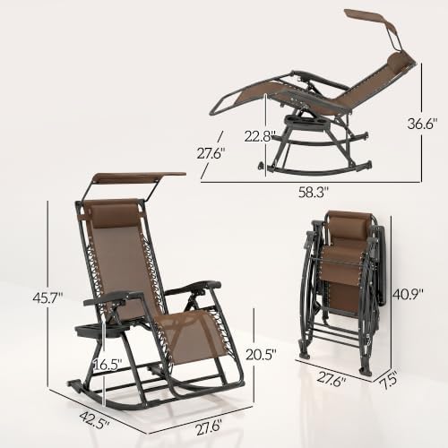 Outsunny Set of 2 Outdoor Rocking Chairs Zero Gravity Lounge Rocker Brown - Image 3